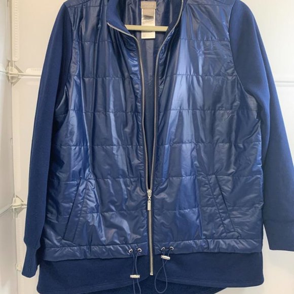 ZENERGY by CHICO'S 1 (M/8-10) Blue Drawstring Waist Zip Jacket Pockets EUC - Picture 2 of 12